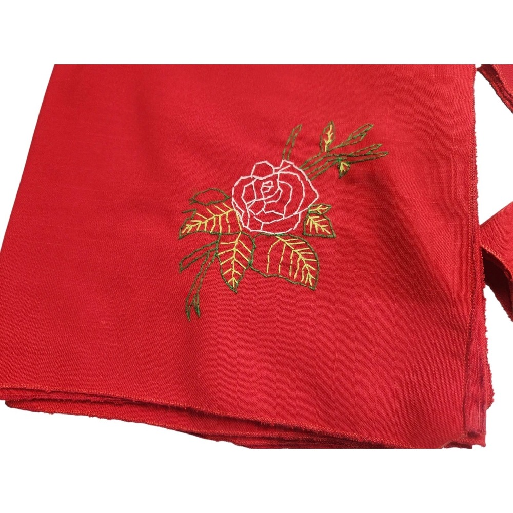 Vtg‎ Valentine Table cloth 31"x31" + 4 Napkins Square Embroidered Roses - Picture 5 of 7